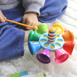 Instrumento de percusión de música de campana de vaca con palo de mano, juego de agitador de Metal de tambor de Jazz de tono resonador de Color, juguete para niños pequeños