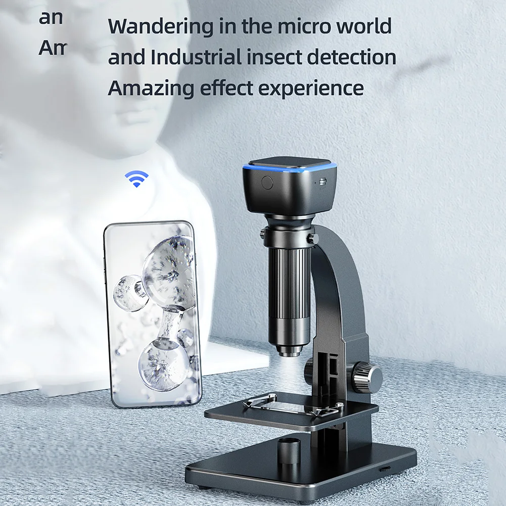 2000X HD Wireless Digital Microscope WiFi 5.0M Pixel Dual Lens Magnifying Glass for Electronic Welding Microscope Magnifier