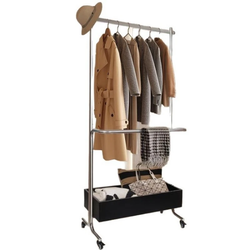 Stainless steel hanger hanger hanger floor mobile storage coat rack