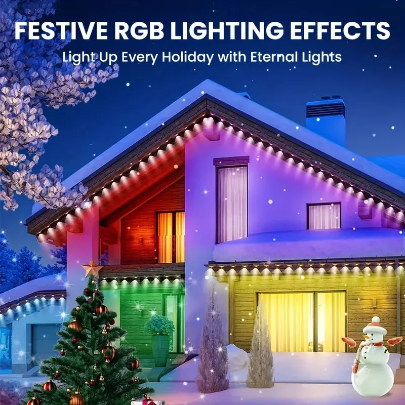 Smart RGBIC Eaves LED String Lights Permanent Outdoor Light Bluetooth DIY Waterproof Music Sync Party Christmas Holiday Decor