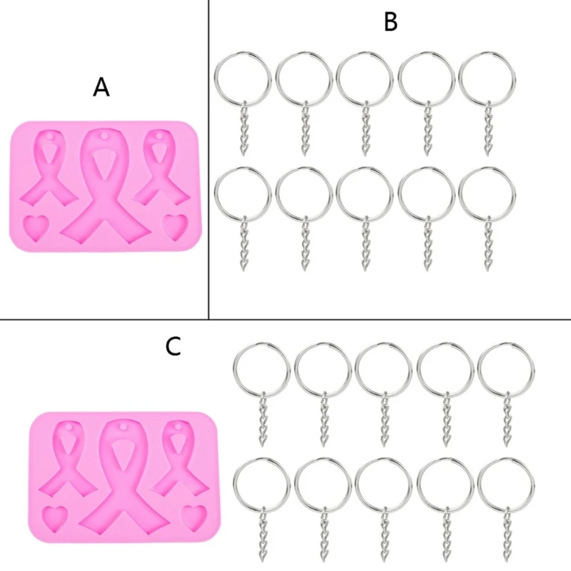 Shiny Silicone Resin Molds Pink Ribbon Bow Keychain Mold DIY Ornament Pendant Jewelry Epoxy Resin Crafting Molds