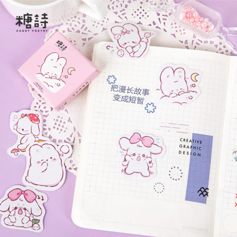 46 sheets/box powder rabbit adhesive sticker hand account photo album decoration DIY seal sticker hand account photo album item