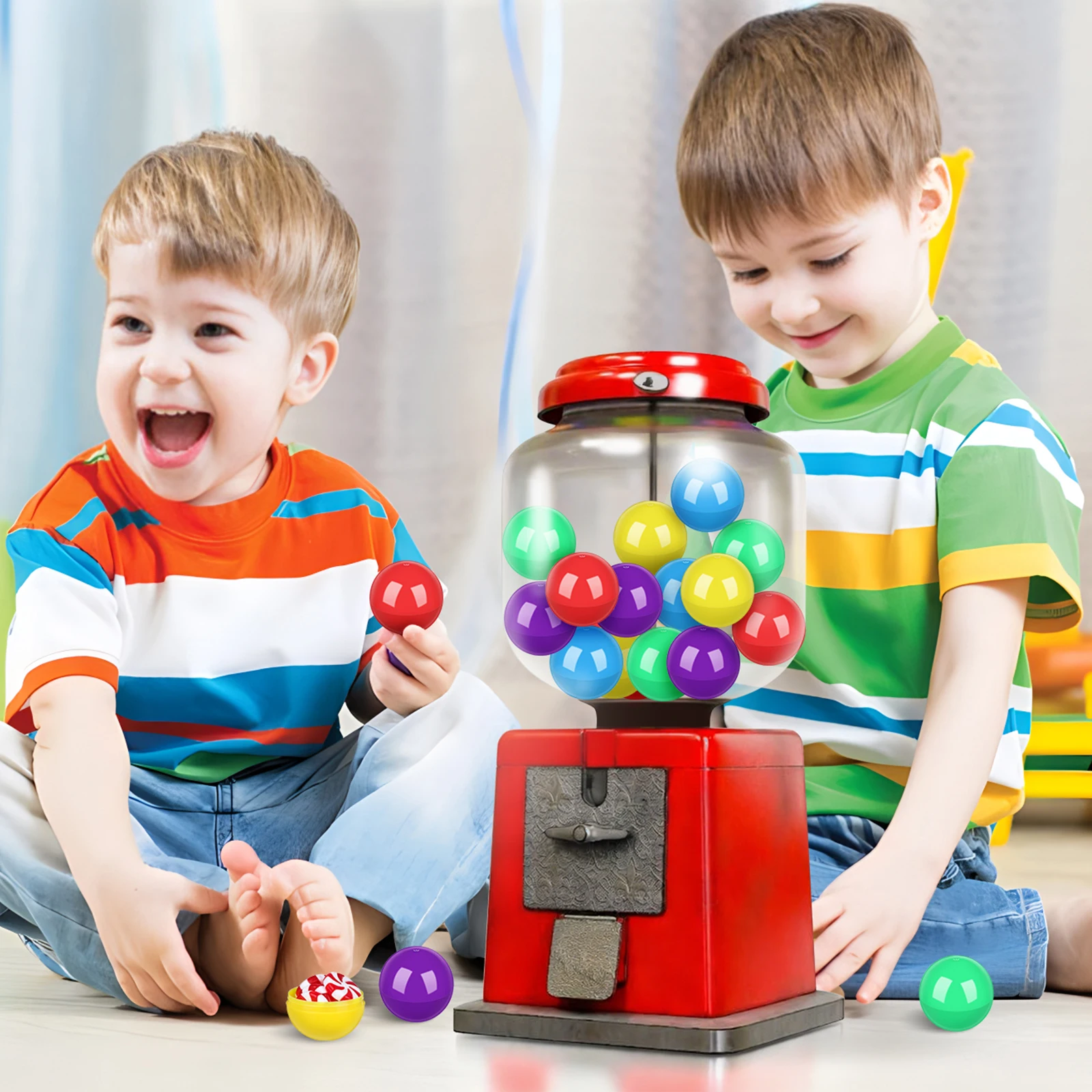 

50Pcs Plastic Round Fillable Colorful Balls Candy Packaging Boxes Storage Containers Party Favor Vending Machine Balls