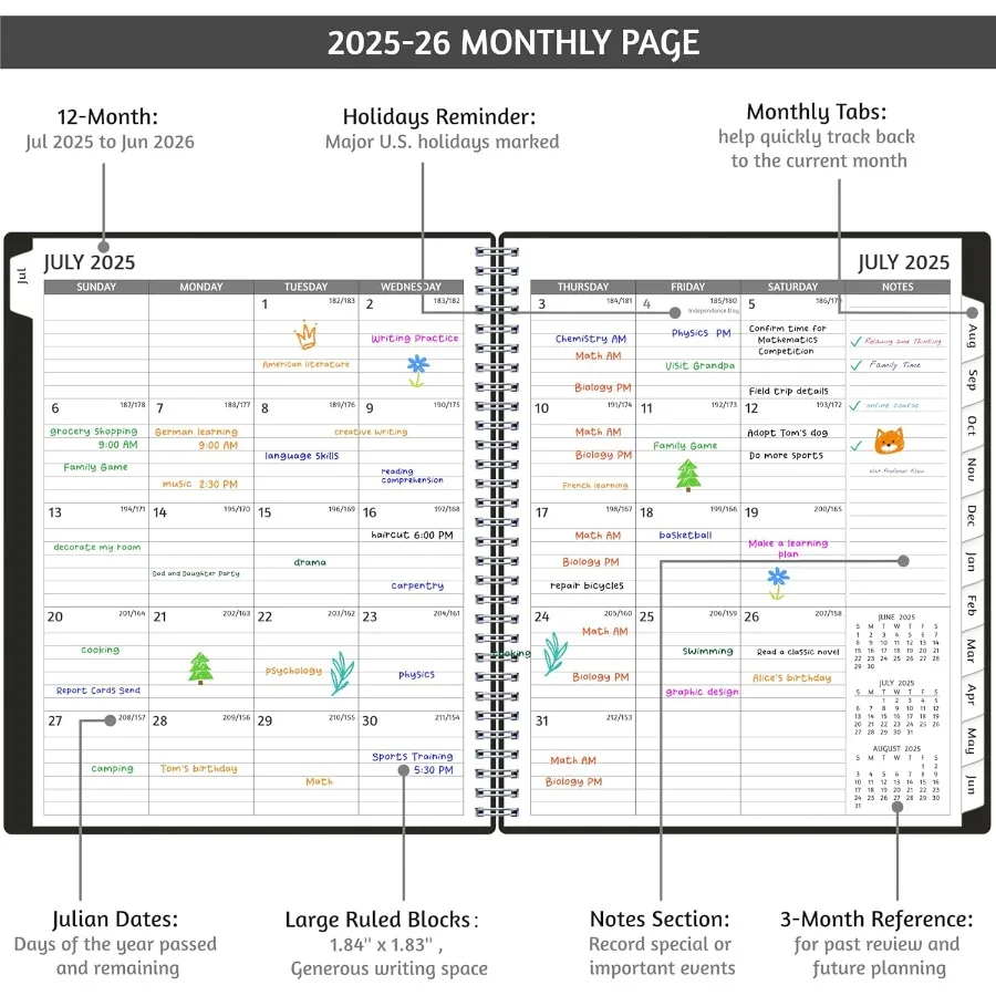สมุดบันทึกการนัดหมาย 2025-2026 พร้อมตารางวางแผนรายสัปดาห์และรายเดือน กรกฎาคม 2025 มิถุนายน 2026 ขนาด 8.5 x 10.5 นิ้ว ใหญ่ แบ่งช่วงเวลา 15 นาที