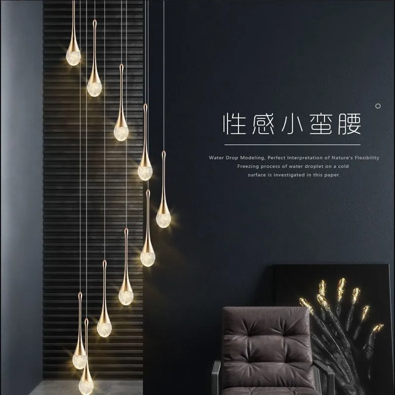 Stair chandelier, living room lamp, villa rotating light luxury lamp, duplex building, modern simple crystal light luxury