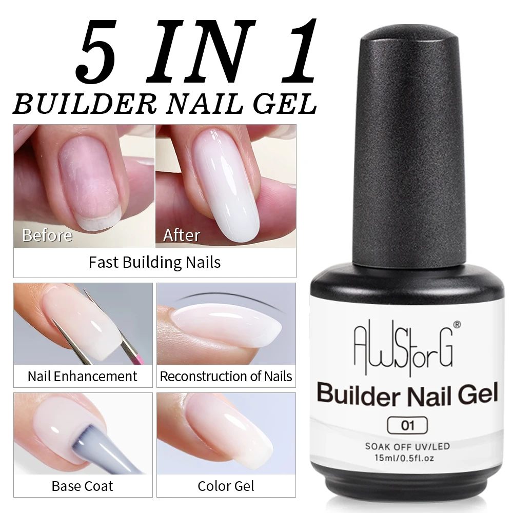 AWStorG-Gel de uñas de construcción rápida, 15ml, Gel de extensión de uñas, gelatina autonivelante, blanco, Gel acrílico UV DIY