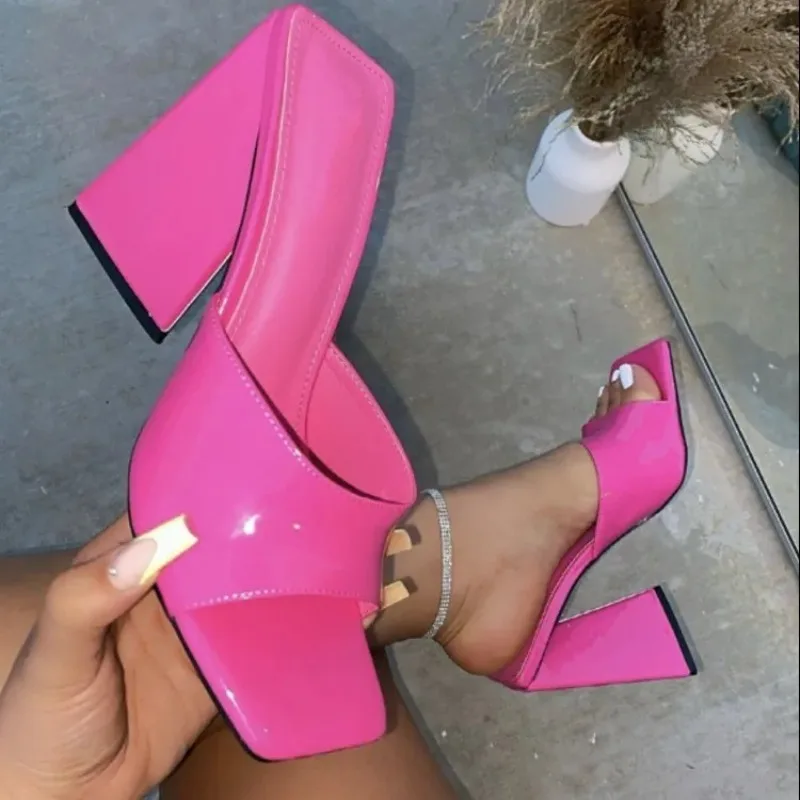 

2022 Women's Summer Elegant Open Toe Shoes Sexy Thick High Heel Sandals Outdoor Leather Sandal Sandalias Zapatos De Mujer