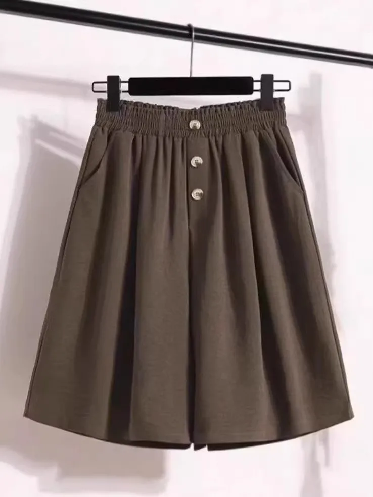 

High Waist Loose Fit Sporty Shorts for plus Size Women Summer Thin Elastic Casual Outerwear Wide Leg Five Inch Skirt Pants