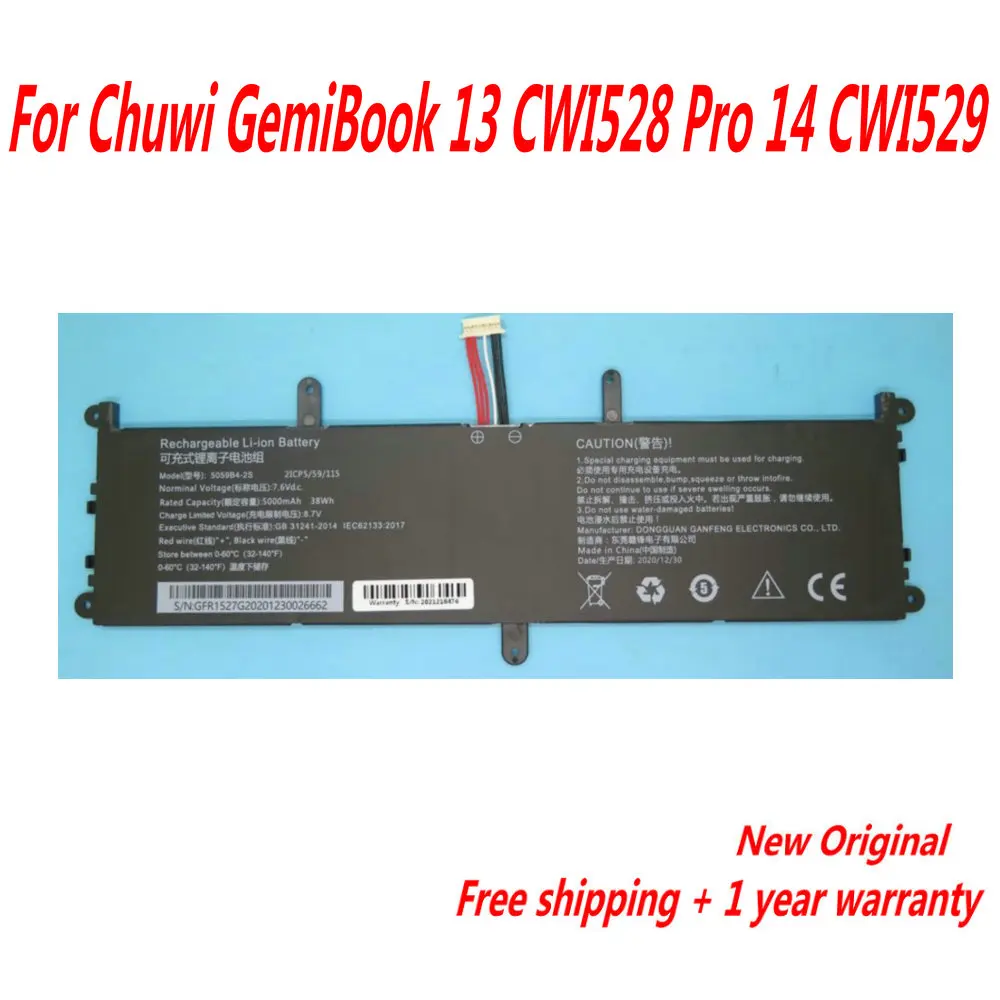 Genuine 5059B4-2S 5059B4-2S-1 10-pin 7-wire Plug Laptop Battery For Chuwi GemiBook 13 CWI528 Pro 14 CWI529 Q512G20090943