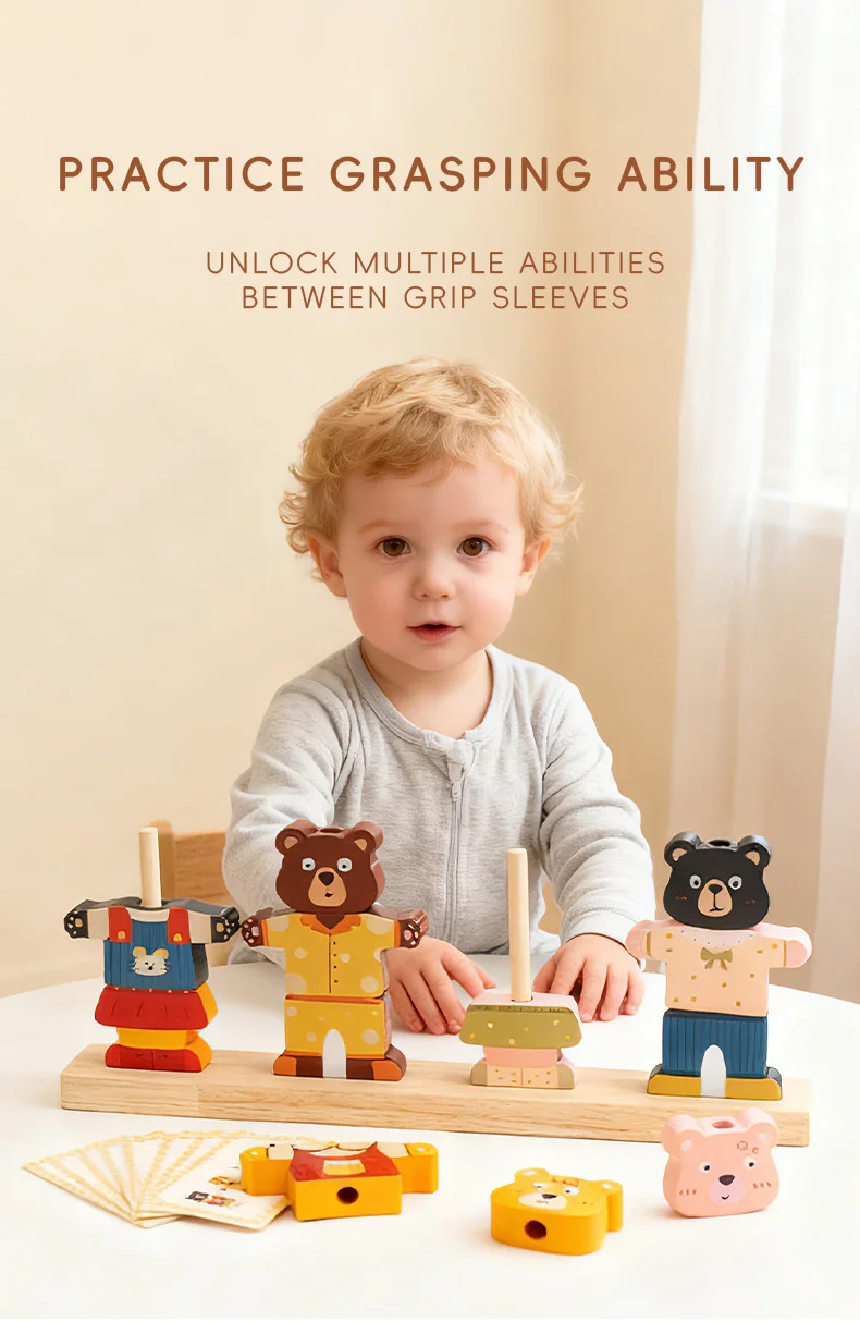 Oso pequeño de madera Montessori para cambiar ropa, bloques de vestir, juguete educativo, rompecabezas colorido, juego imaginativo para niños