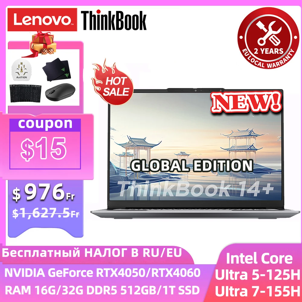 Lenovo ThinkBook 14+ 2024 AI laptop Core Evo Ultra 5/Ultra 7 Intel Arc /RTX4050 Graphics RAM 32GB  1T SSD 14.5-inch Notebook PC