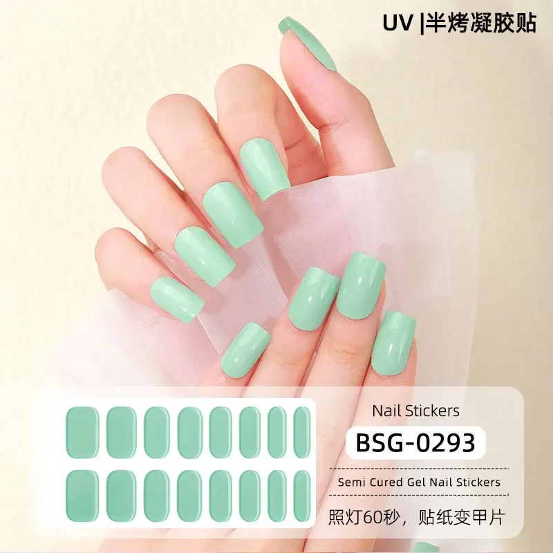 16Tips Macaron Effen Kleur Semi-Uitgeharde Gel Nagel Patch Zelfklevende Sliders Langdurige Volledige Dekking Nagel Stcikers Uv Lamp Nodig