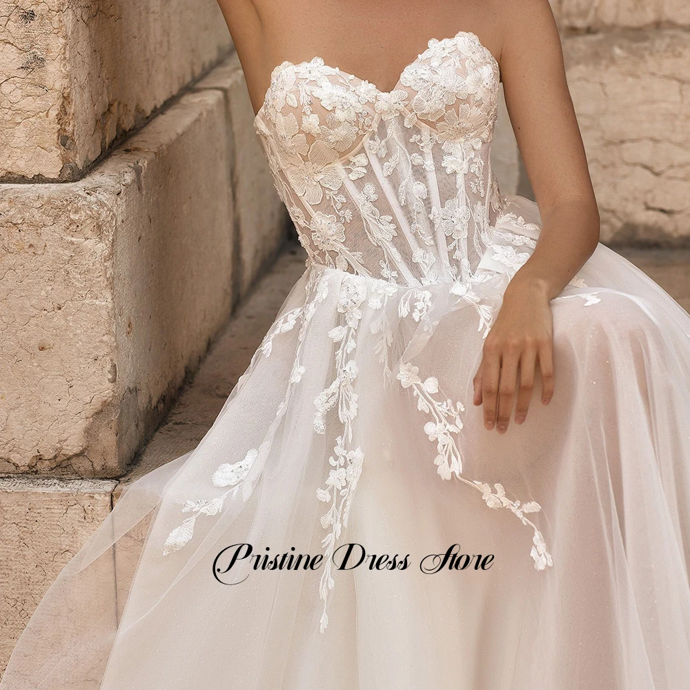 Sexy Side Slit Wedding Dress with Detachable Sleeve Customized Tulle Appliques Sweetheart Bridal Gown for Bride Vestido De Novia
