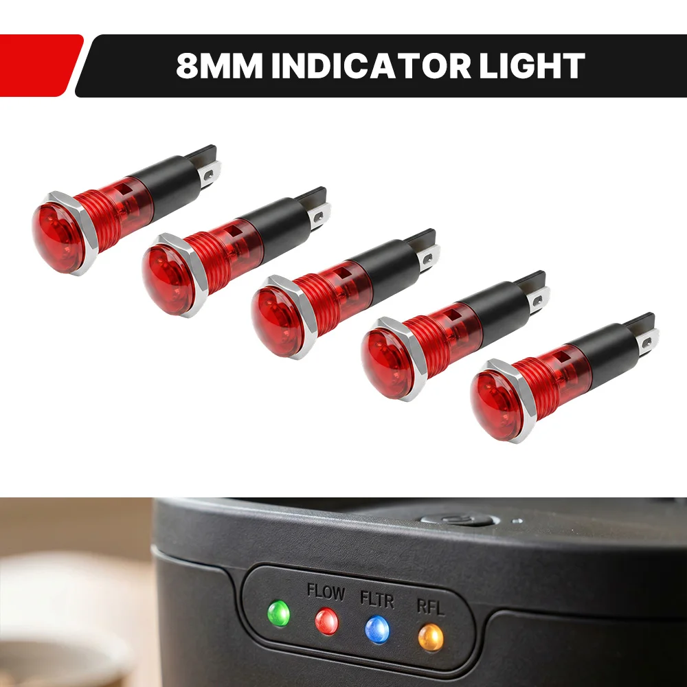 

FILN 5PCS 8mm Mini LED Indicator Light 12V-24V 110V-220V Compact Plastic Signal Lamp 2PIN Terminal Pilot Light for Panel1. Op