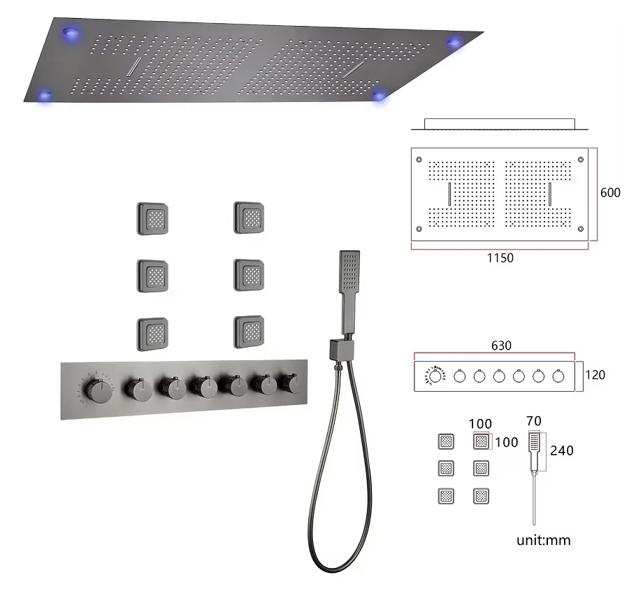 

1150*600 мм новый потолочный Душ «Водопад» для ванной комнаты Роскошная многофункциональная душевая система Скрытая Термостатический смеситель для душа