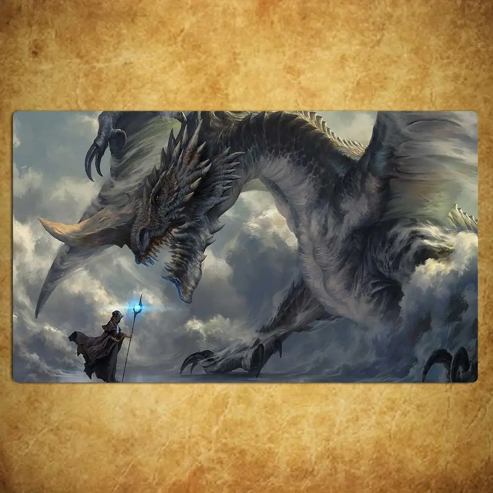 Mist Giant Dragon Mage TCG Playmat Magic Card Battle Mat Non-Slip Durable Stitched Edge 35x60CM Large Gaming Desk Mat