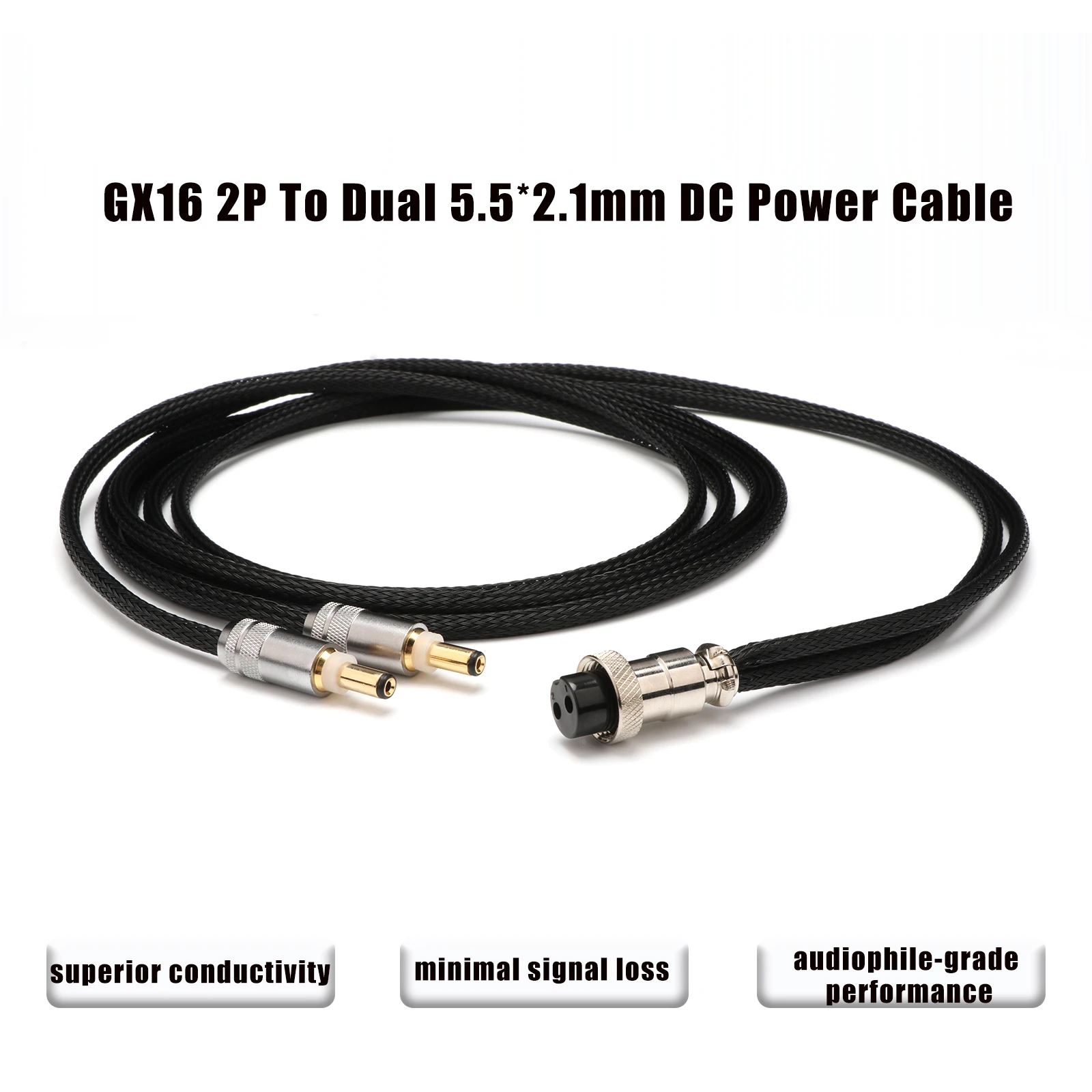 GX16 2Pin to Dual 5.5*2.1mm DC Power Cable OFC Copper 24K Gold Plated HiFi Linear Power Supply Cord for Amplifier CD Player