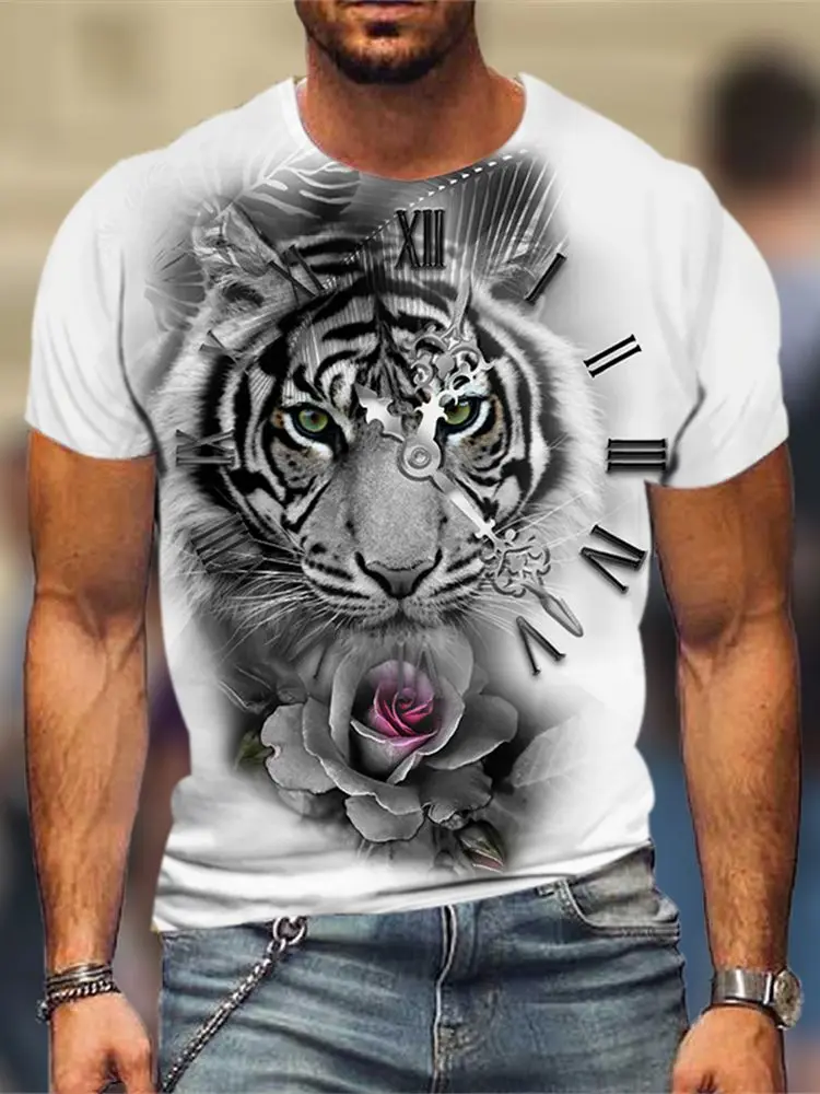 2023 Summer T-shirt Men Animal Lion 3d Print Fashion Short Sleeve Top Micro Elastic Sport Fitness T Shirt For Men