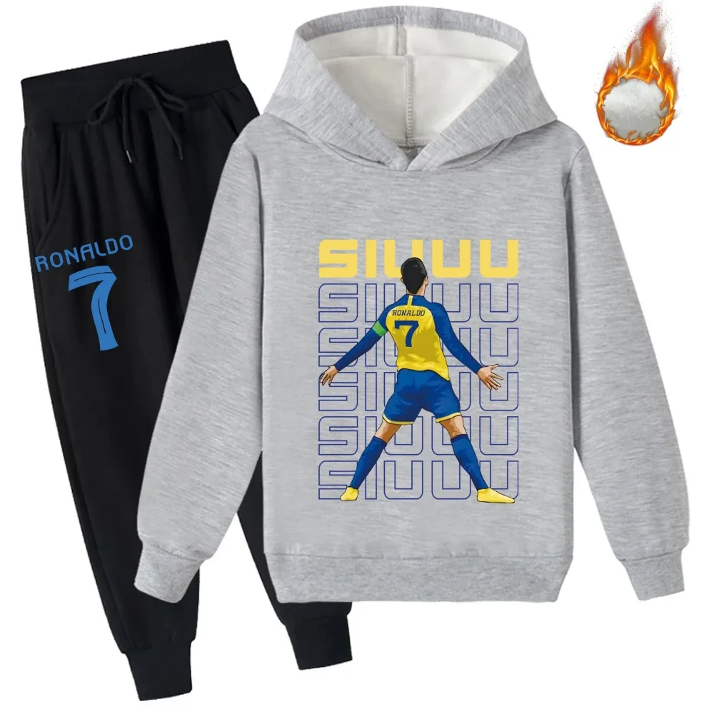 Unisex Teen C_Cristiano Ronal-dos Warm Sweat Shirt and Long Pants 2Pcs Set,Children Pullover Outfit for 2-14Y
