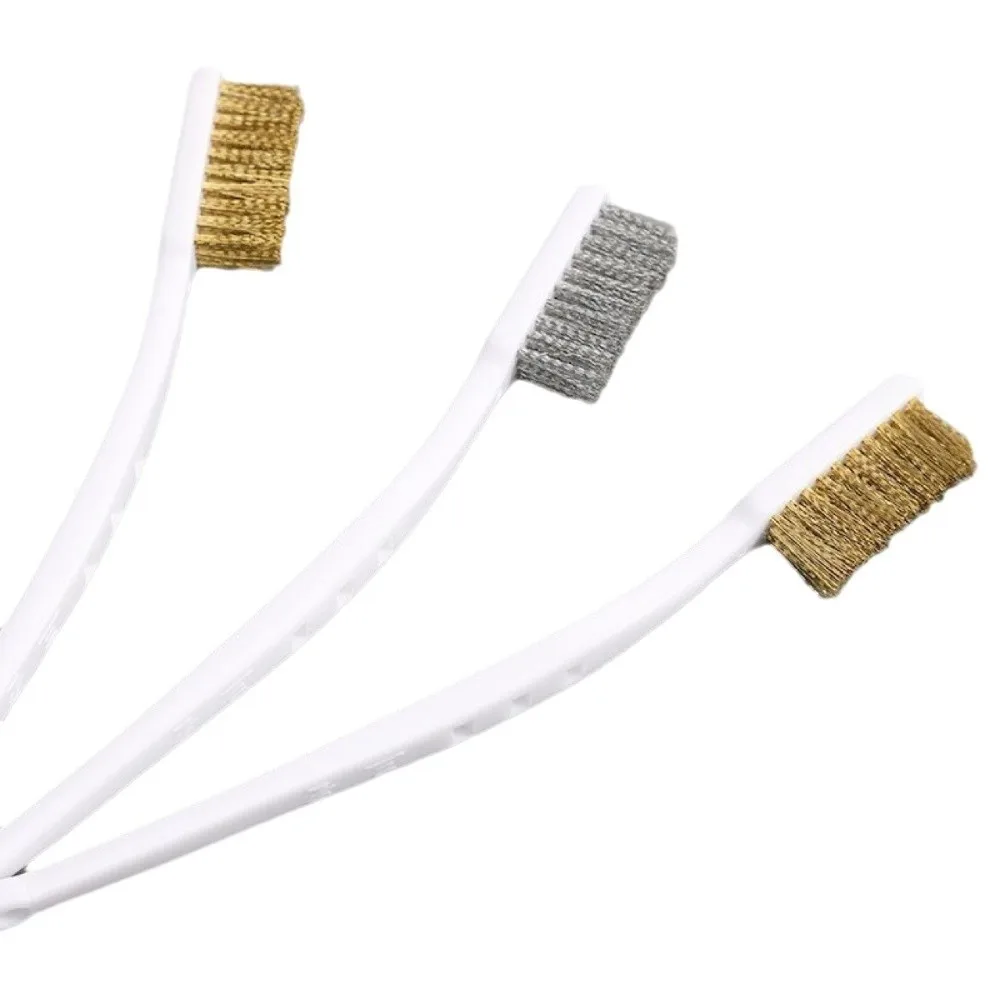 Copper Plating Wire Brush Set Curved Handle Industrial Grade Brass Wire Brush Mini Size Non-Slip Mini Wire Brush Paint Removal