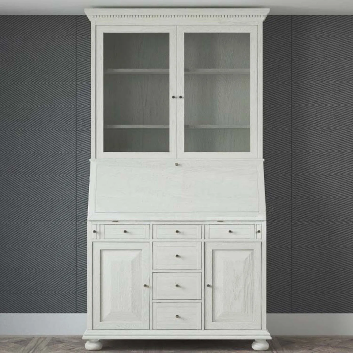 Solid wood desk bookcase upper and lower combination integrated glass door storage file cabinet multi-function flip desk