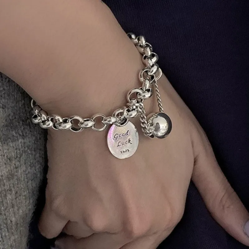 

Sam Panda браслет из стерлингового серебра 925 пробы счастливыми буквами для женщин, кулон в стиле ретро, хип-хоп, регулируемые аксессуары, подарок, дропшиппинг