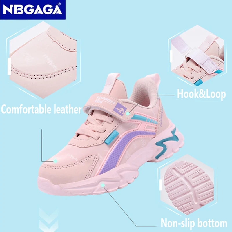 NBGAGA-Chaussures en cuir décontractées pour filles, chaussures de course légères pour enfants, chaussures de sport pour jeunes étudiants, mode rose pour enfants, 7 à 15 ans