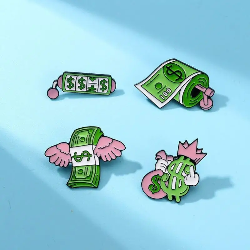 Creative Cartoon Dollar Wing Brooches For Women Unisex Fashion Enamel Badge Brooch Backpack Clothing Accessories Pins Jewelry