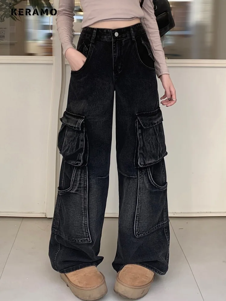 

American Vintage High Waist Wide Leg Grunge Straight Jeans Women's Casual 2000s Baggy Pants Y2K High Street Style Denim Trouser