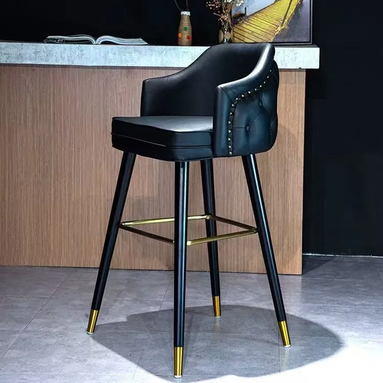 Light luxury bar chair, household solid wood high foot, bar chair, modern simple Nordic backrest high-end pull buckle high