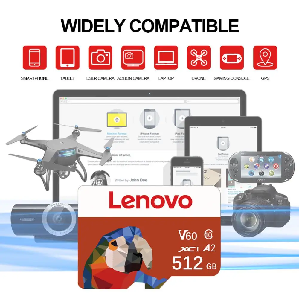 Lenovo Cartão De Memória kartu memori A2, kecepatan tinggi menulis kartu memori kecepatan tinggi tahan air 1TB dengan adaptor