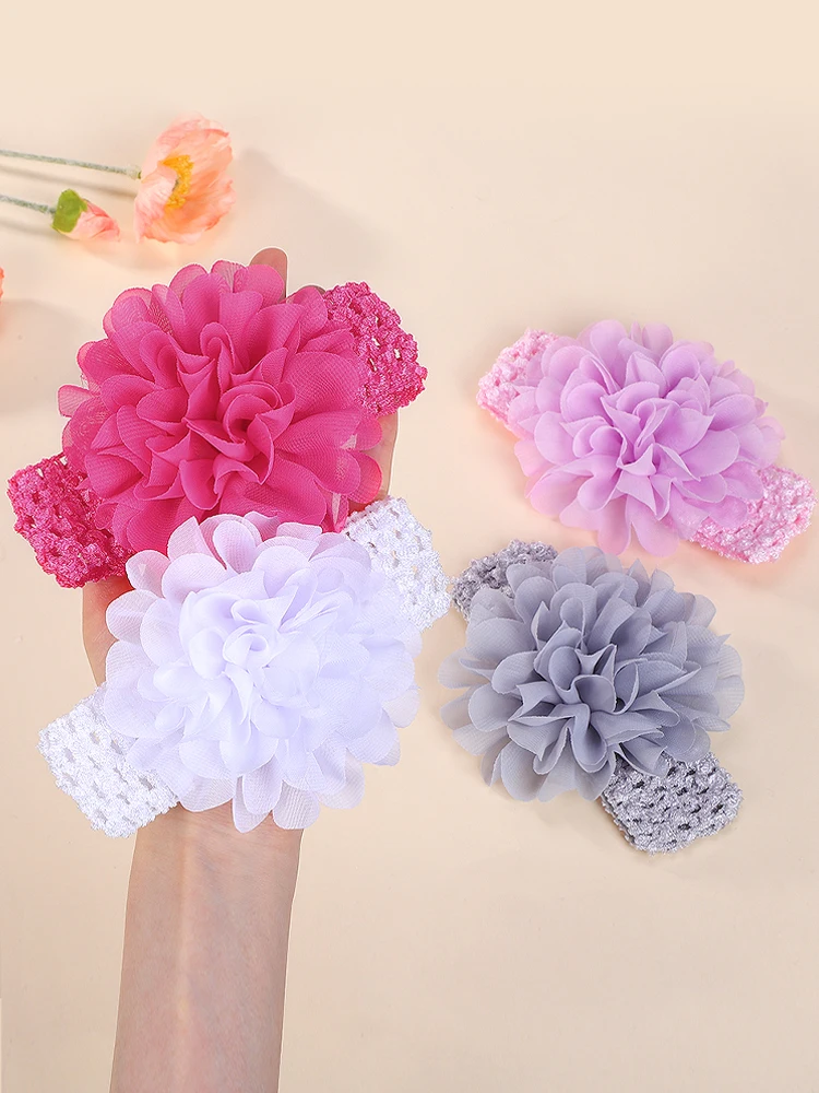4 قطعة/المجموعة 5.3 ''طفل الفتيات كبيرة الشيفون زهرة Headbands لينة Strecth هيرباند جميل حك حديثي الولادة الرضع إكسسوارات الشعر #5