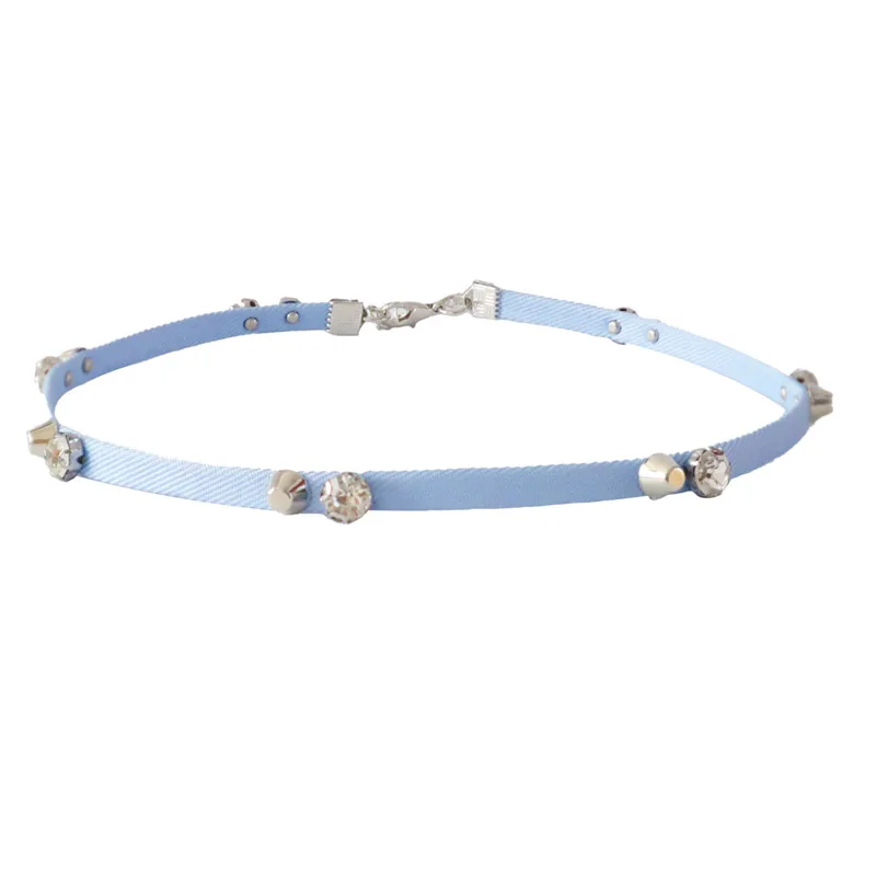 Sexy Rivet Choker Blue Band Necklace for Women Fashion Clavicle Jewelry Accessory Gift for Girls