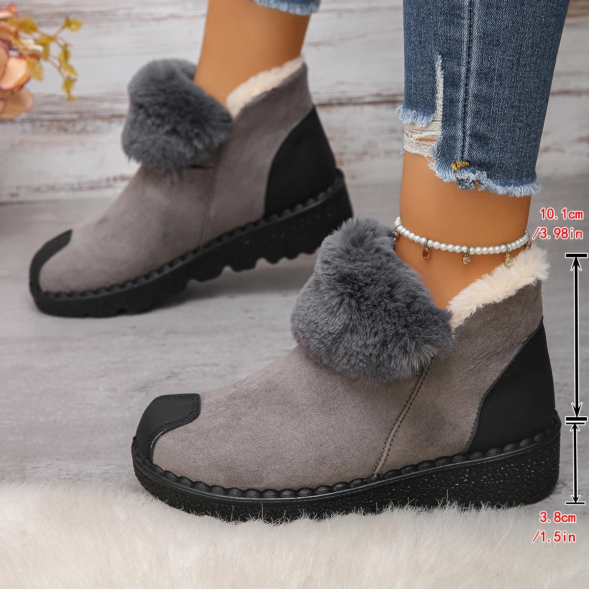 أحذية نسائية دافئة مبطنة مقاومة للبرودة من القطيفة غير قابلة للانزلاق للثلج 2025 أحذية شتوية مريحة ونعل سميك من جلد الغزال #2