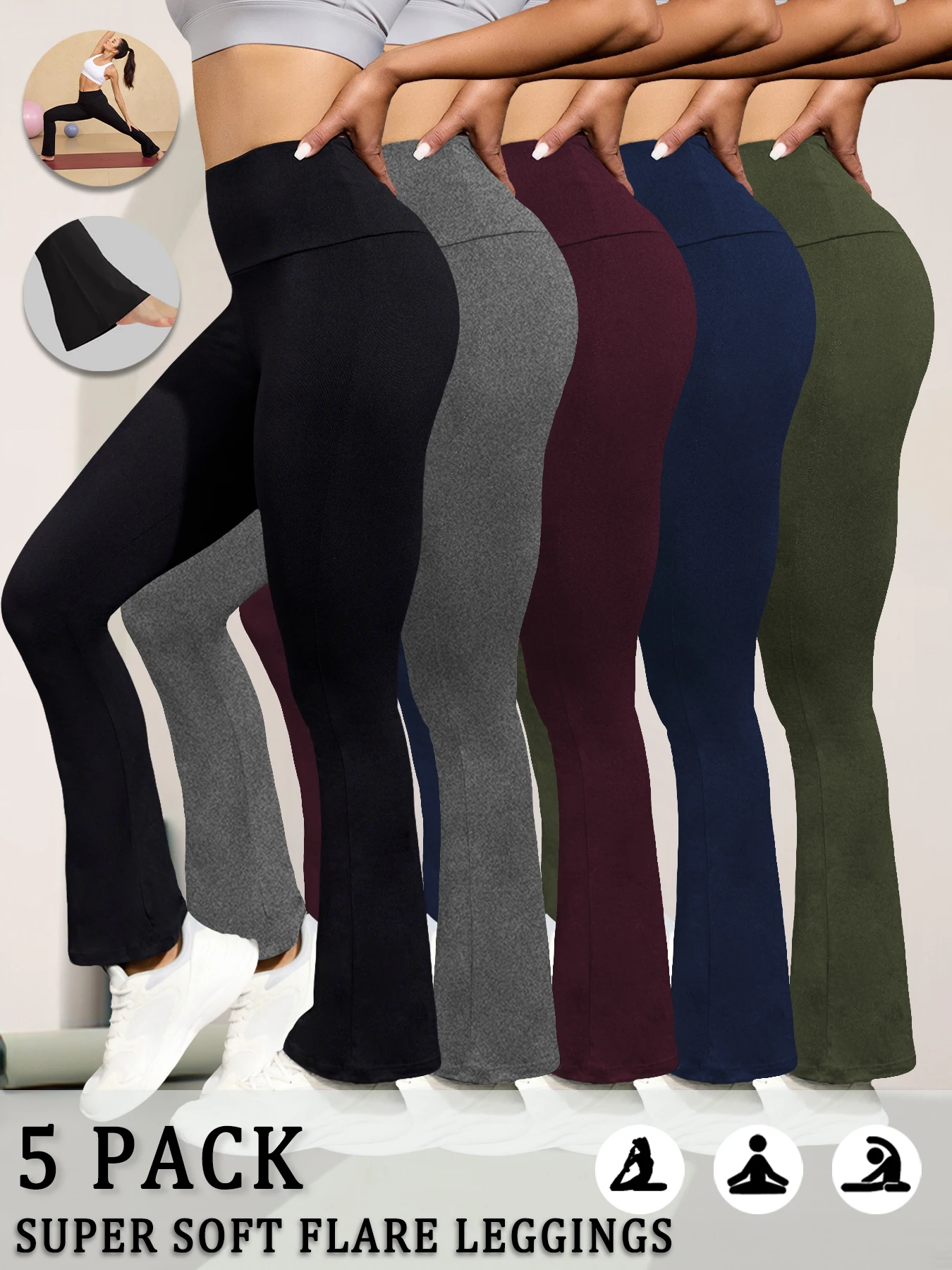 

5 Pack Women's Super Soft Flare Pants High Waisted Tummy Control Workout Yoga Push Up Gym Fitness Leggings Bell Bottoms