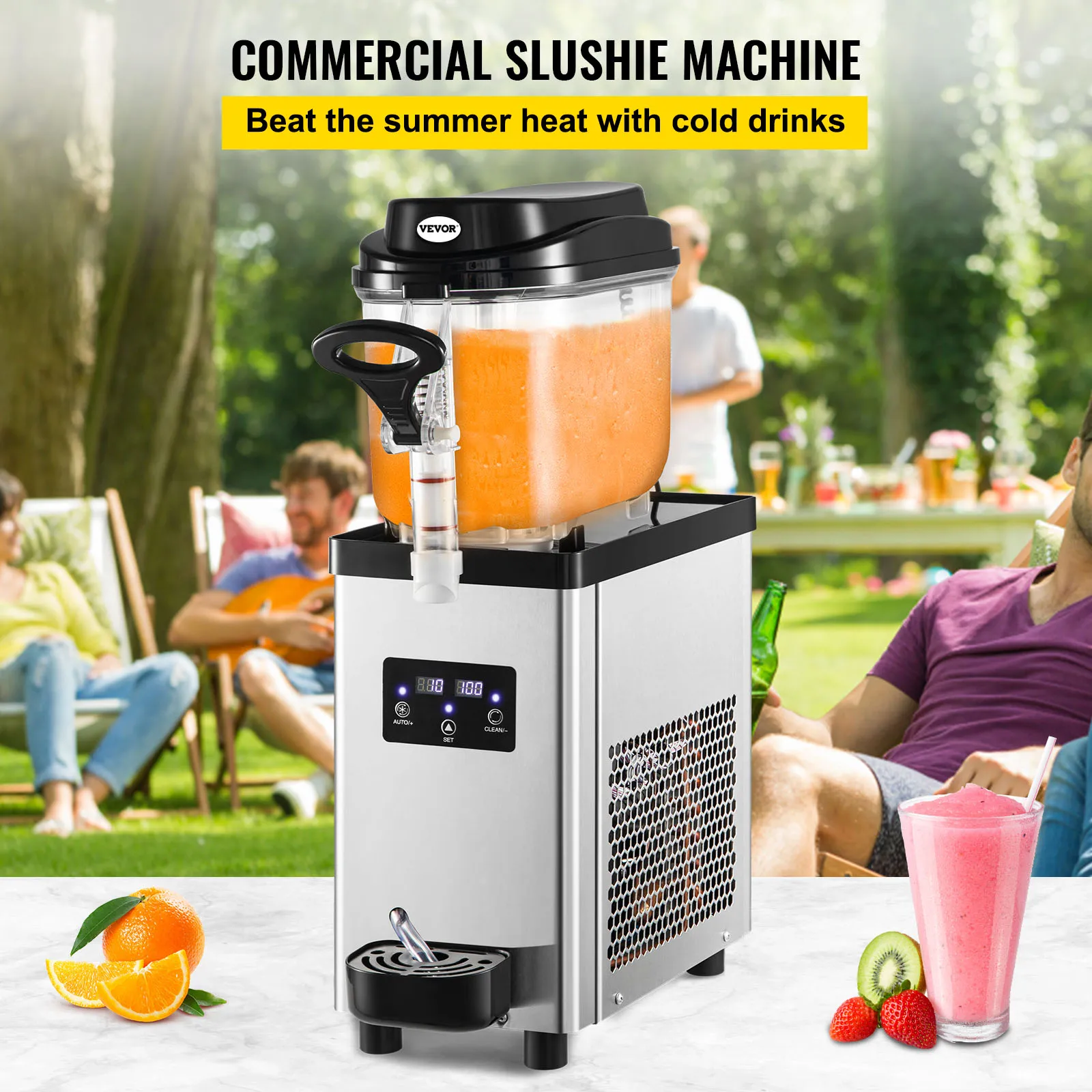 VEVOR Commercial Slushy Machine, 6L 25 Cups Single-Bowl, 300W Stainless Steel Margarita Smoothie Frozen Drink Maker, for Cafes