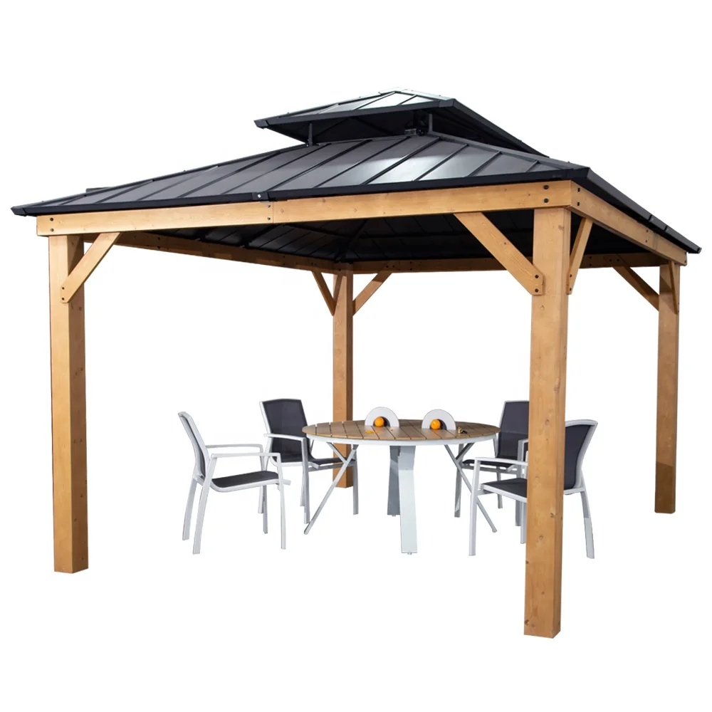 Luxury Patio Lawn Garden Outdoor Metal Pavilion Pergola Waterproof with Steel Hardtop Roof Gazebo