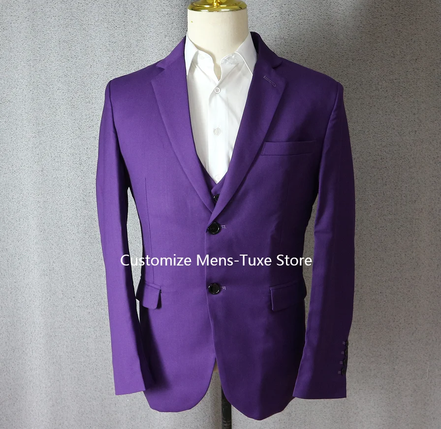 Purple Men\'s Suits Elegant Blazer Terno High Quality 3 Piece Jacket Pants Vest Set Business Outfits Costume Homme Slim Fit 2024