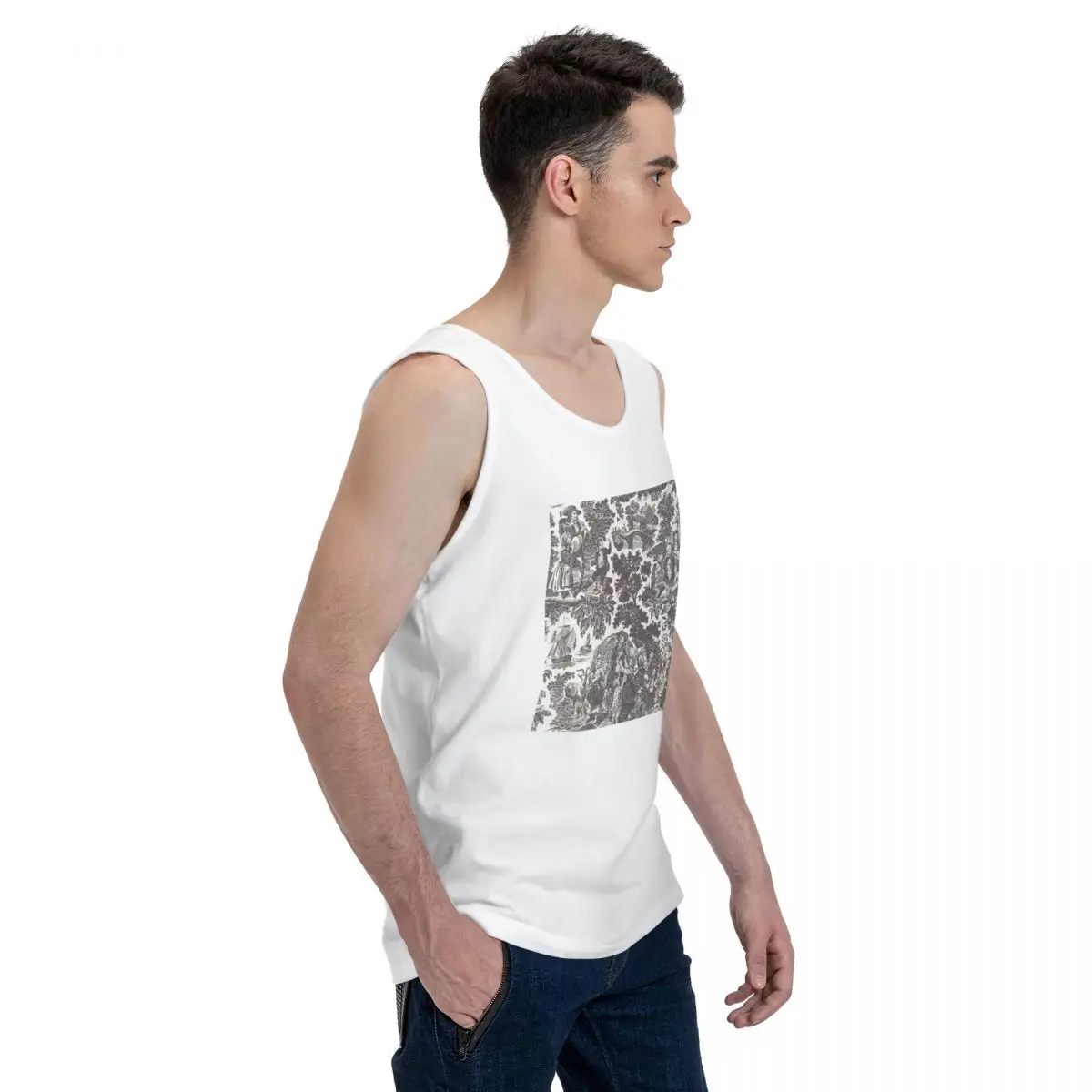 Toile De Jouy Family History 100% Cotton Men's Sweatshirt Vest Sleeveless Clothing Tees Men Tank Tops T-shirt