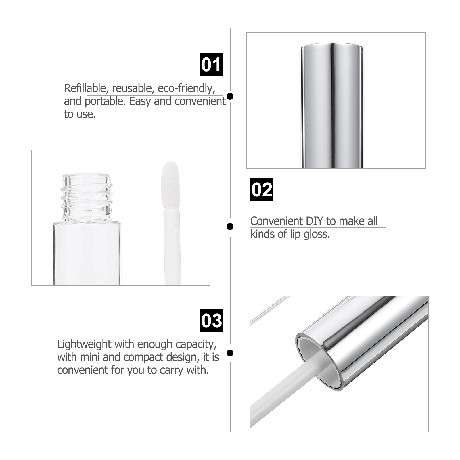 

12pcs 10Ml Premium Lip Gloss Empty Tube Round Container Durable Storage For Dye Liquid Silver