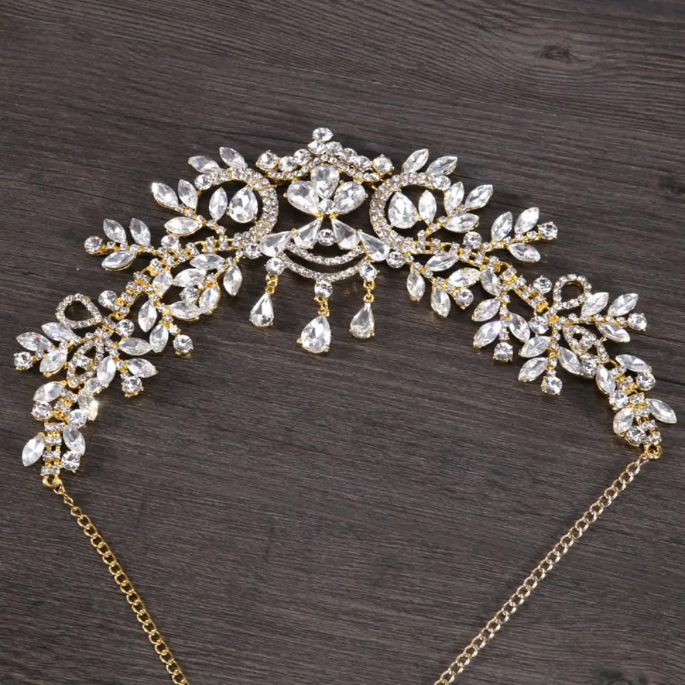 

Forehead Crystal Tassel Headband Sparkling Gold/Silver Women Hair Jewelry Hollowed Luxury Bridal Tiaras Head Chain Formal Events