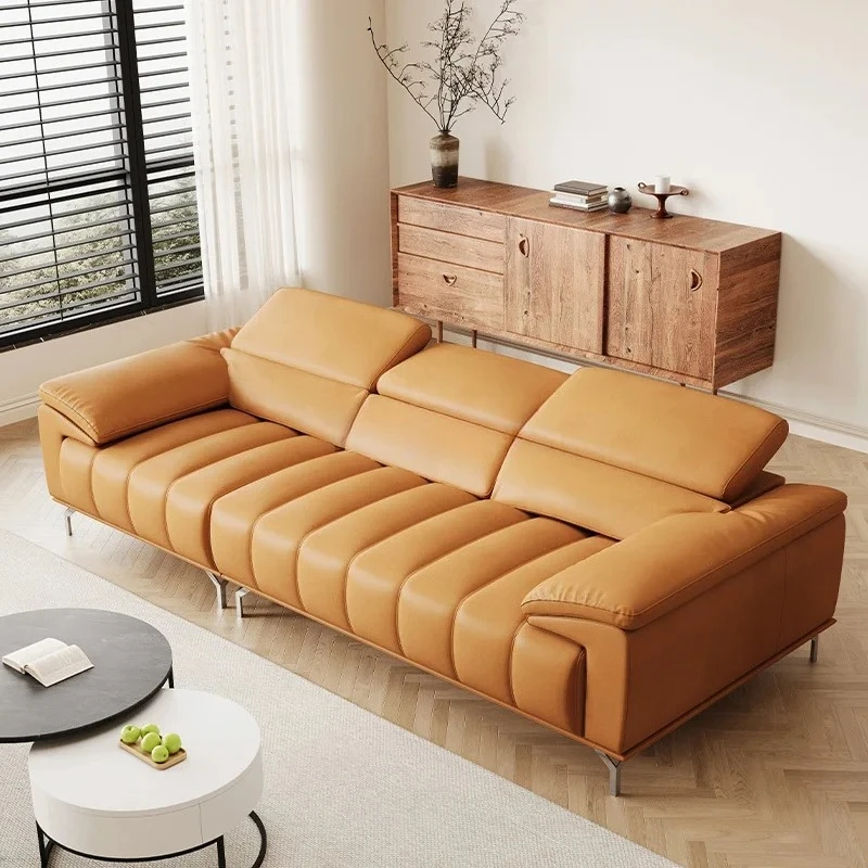

Italian living room piano keys leather straight row sofa