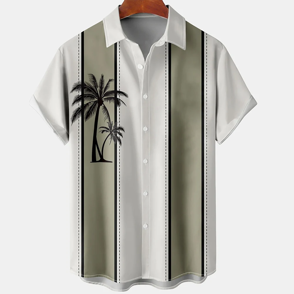 Summer Hawaiian Shirt Men Coconut Tree Printed For Men Holiday Beach Short Sleeve Tops Vintage Clothes Oversized Blouse Streetwe