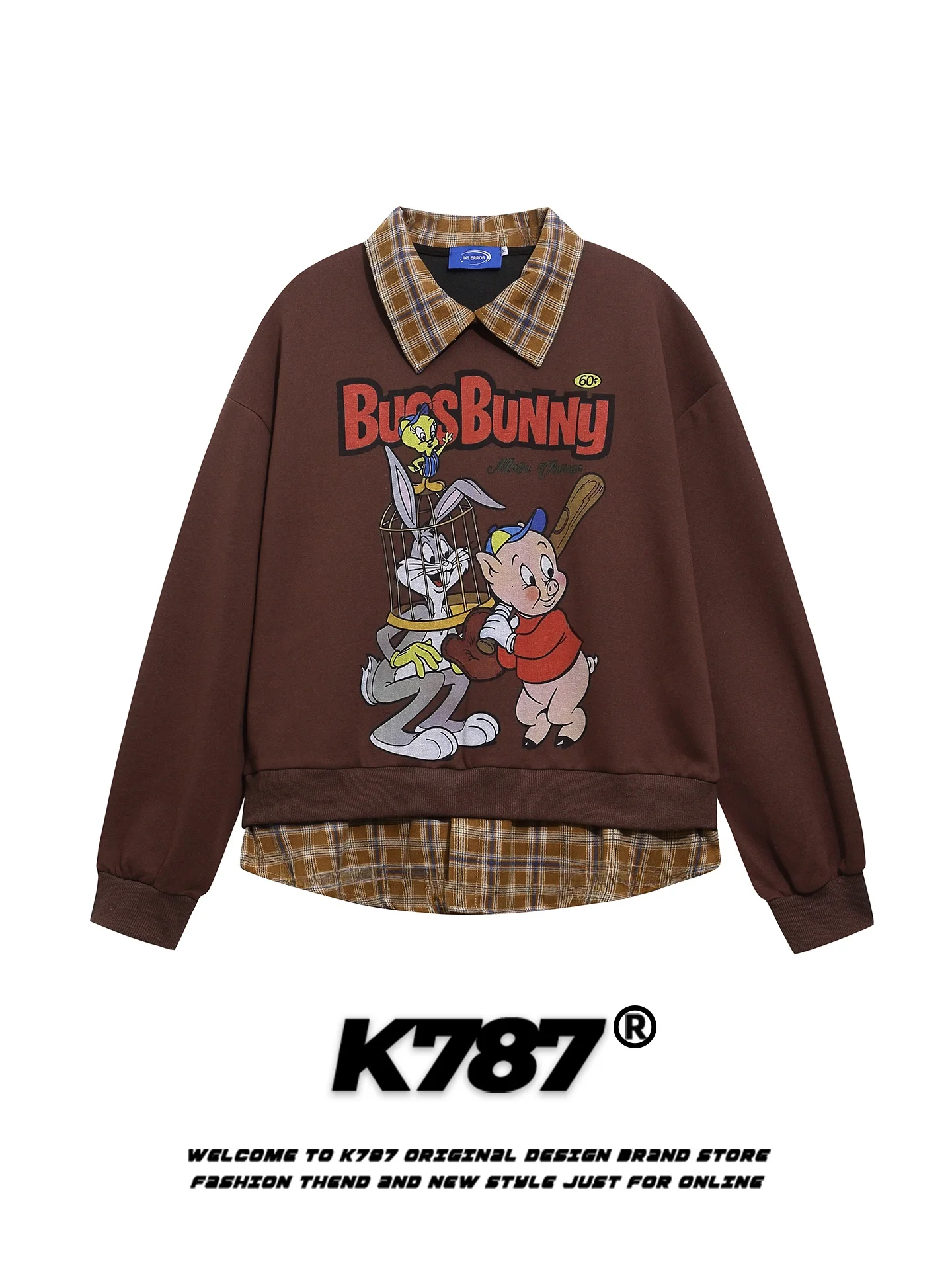 

K787 American Retro Plaid Loose Fit Hoodie ex Casual Sle Long Sve Thermal Outerwear Youth ular Autumn Winter Coat