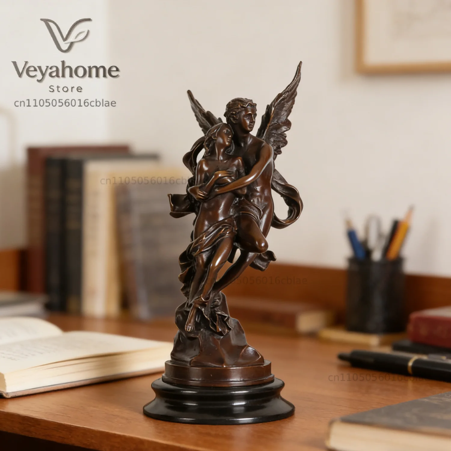 34CM Cupid and Psyche Bronze Statue Couple Love Sculpture Antique Greek God Art Anniversary Gift Ornament