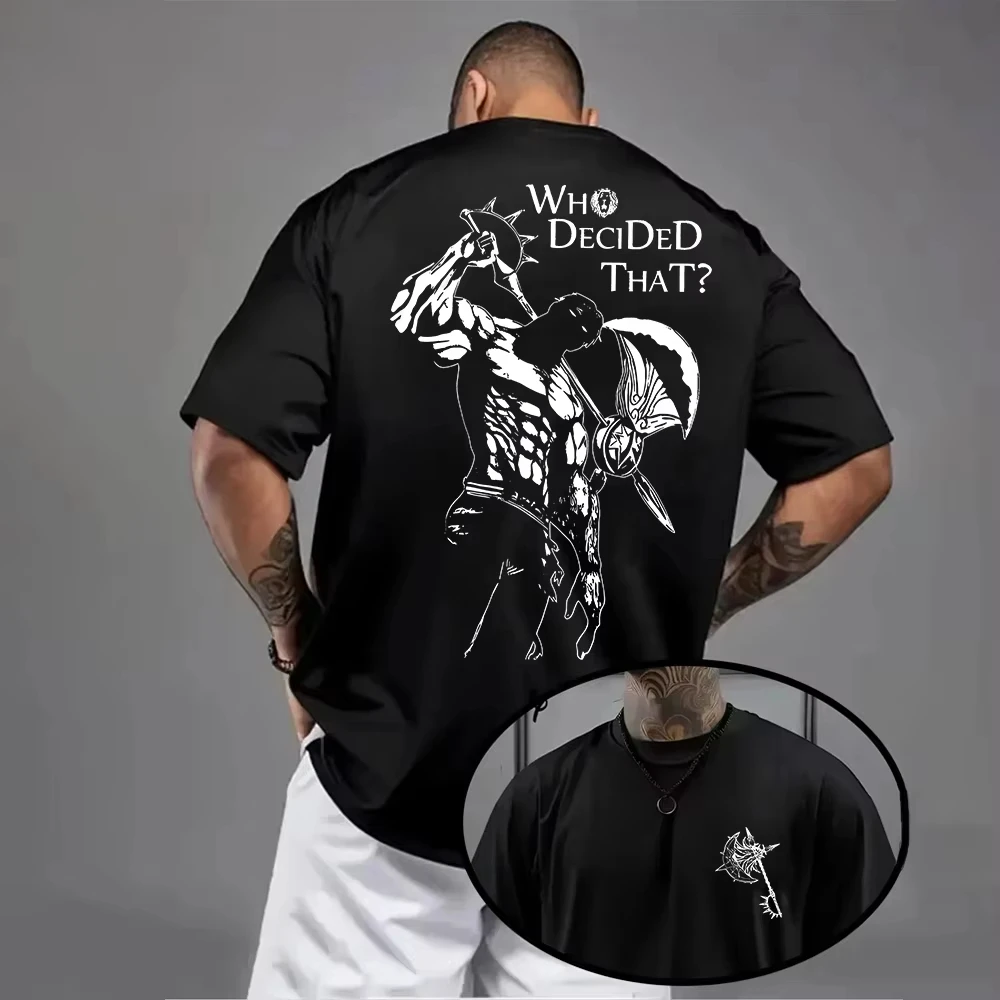 New Who Decided That? Escanor Warrior Print T Shirt Men's and Women's Cotton Dark Gothic Streetwear 2026 Summer Casual T Shirt