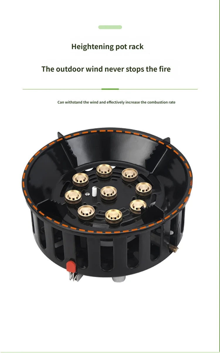 21000W 9-Core Camping Stove High-Power Gas Burner Strong Fire Power Portable Tourist Burner Windproof Stove Burner for Outdoor