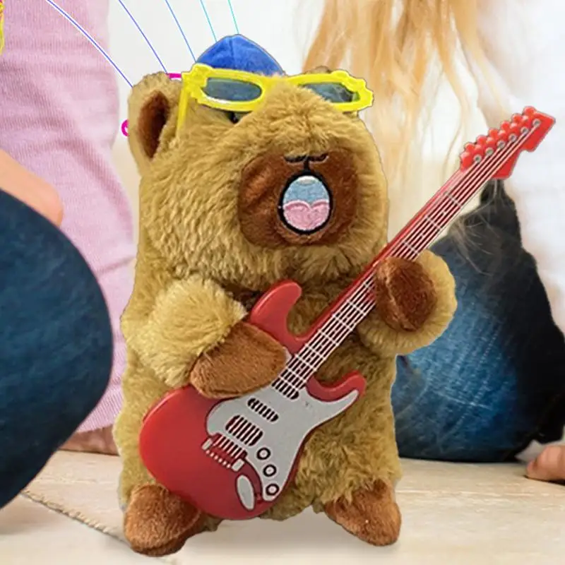 Capibara-Muñeco de baile de peluche, juguete de grabación Vocal, animales de peluche eléctricos, muñeco suave con guitarra para niños, habitación de cama