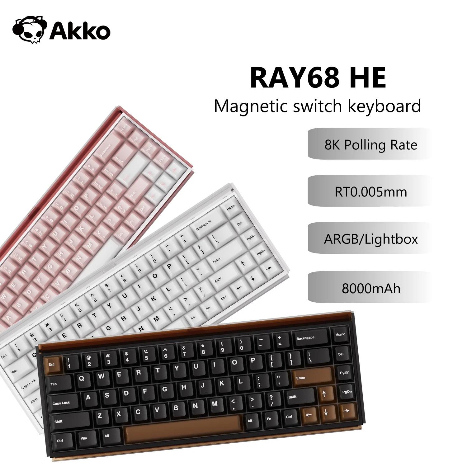 

Akko RAY68 HE Magnetic Keyboard 65% 68-Key Rapid Trigger 0.005mm 8K RGB with Lightbox Custom ESports Gaming Mechanical Keybaord