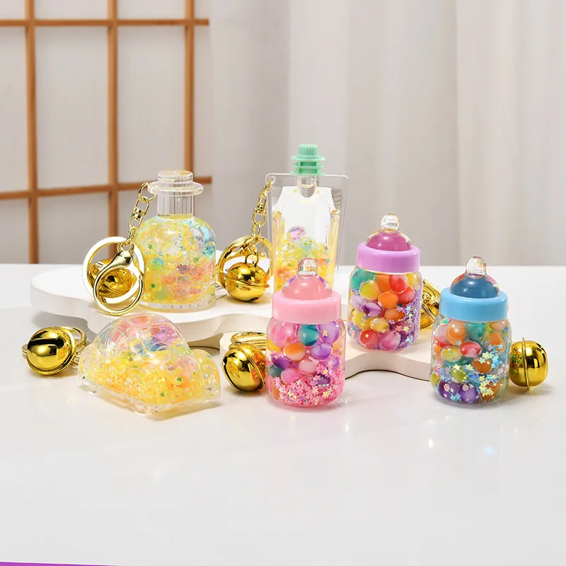 Liquid Jelly Pacifier Bottle Keychain Luminous Floating Quicksand Coloured Ball Keyring Women Kids Bag Pendant Key Chain Gifts